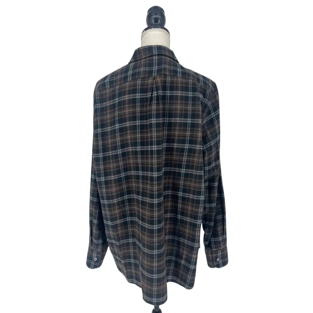 Jenni Kayne Classic Plaid Flannel Shirt Brown and Black Cotton - Picture 8 of 10